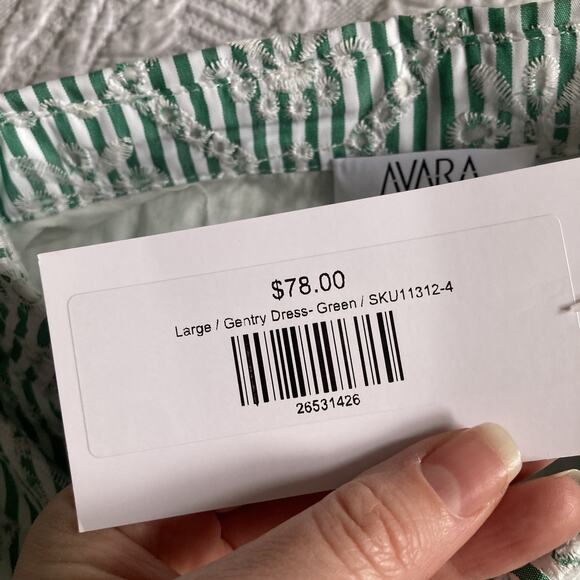 NWT Avara Gentry Dress Button Up Ruffle cap Sleeve Green Eyelet Resort Beach L - Picture 9 of 14